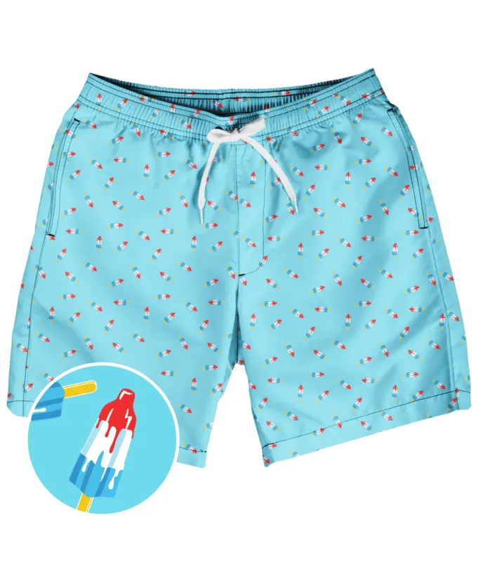 Patriotic Pops Stretch Swim Trunks - 7.5" Inseam sold by Tipsy Elves