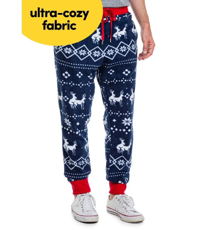 Men's Blue Reindeer Climax Jogger Sweatpants made by Tipsy Elves