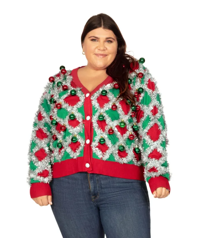 Women's Tacky Tinsel Plus Size Cardigan Sweater made by Tipsy Elves