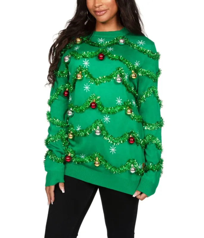 Women's Gaudy Garland Oversized Christmas Sweater made by Tipsy Elves