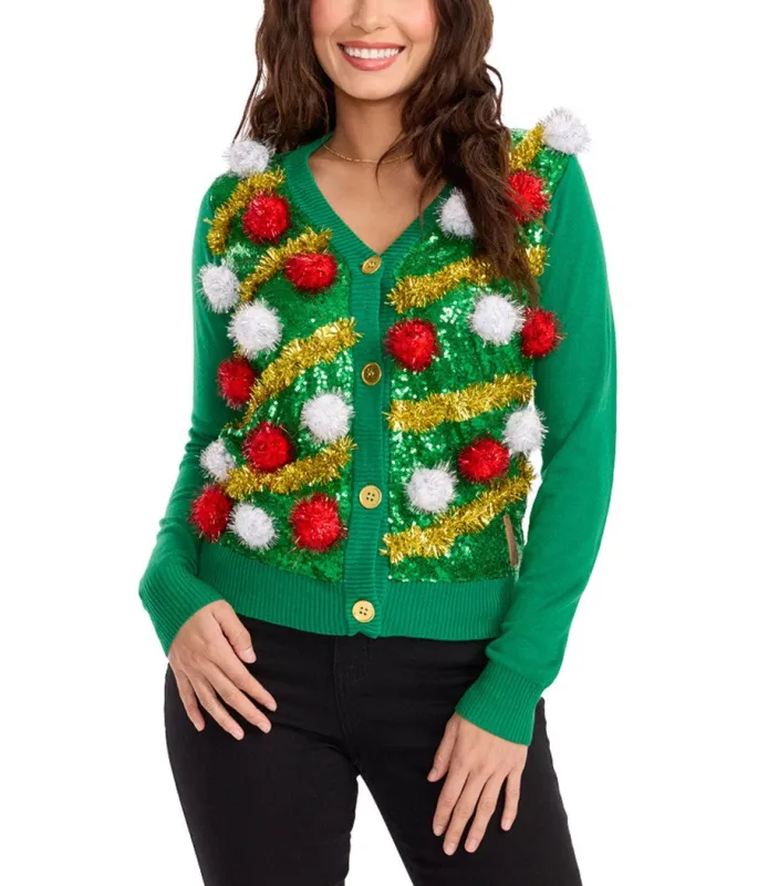 Women's Pom Party Ugly Christmas Cardigan Sweater made by Tipsy Elves