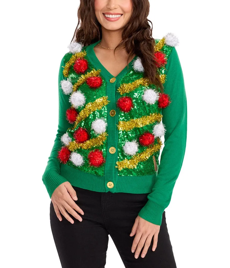 Women's Pom Party Ugly Christmas Cardigan Sweater sold by Tipsy Elves