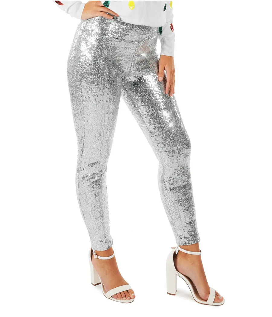 Silver Sequin High Waisted Leggings sold by Tipsy Elves