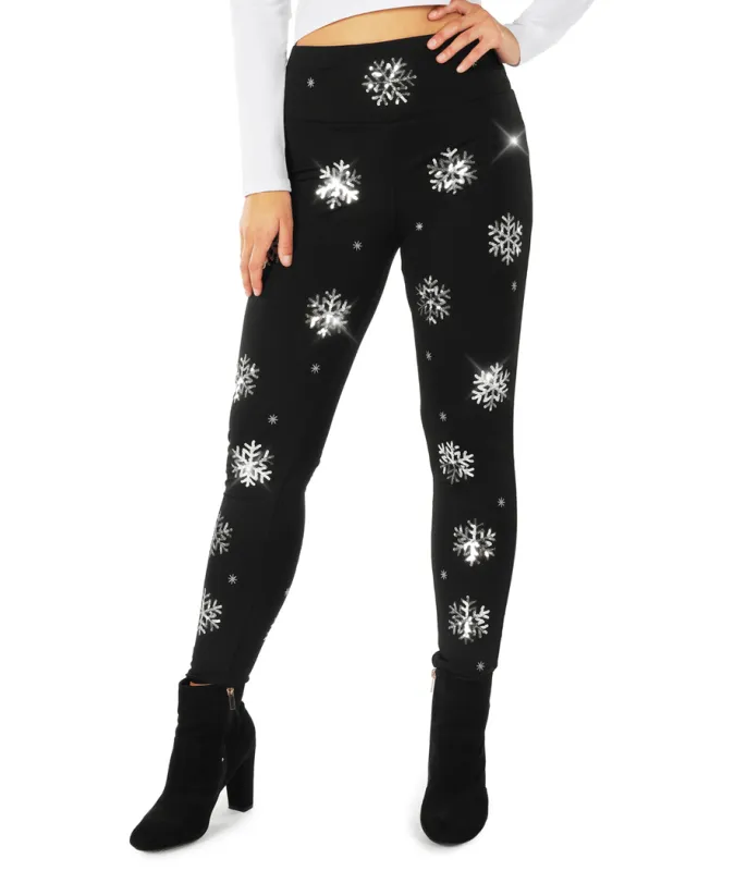 Sequined Snowflake High Waisted Leggings made by Tipsy Elves