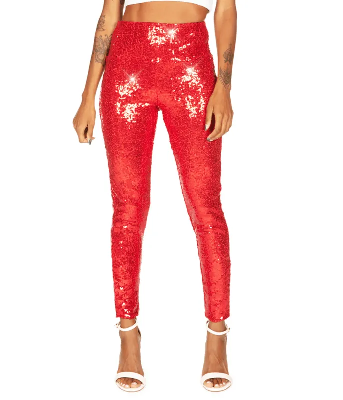 Red Sequin High Waisted Leggings made by Tipsy Elves