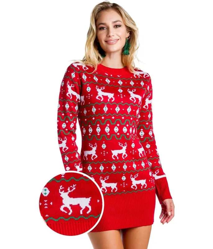 Women's Red Reindeer Sweater Dress sold by Tipsy Elves
