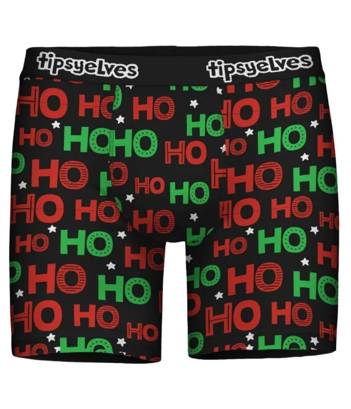 Men's Red and Green Ho Ho Ho Boxer Briefs sold by Tipsy Elves