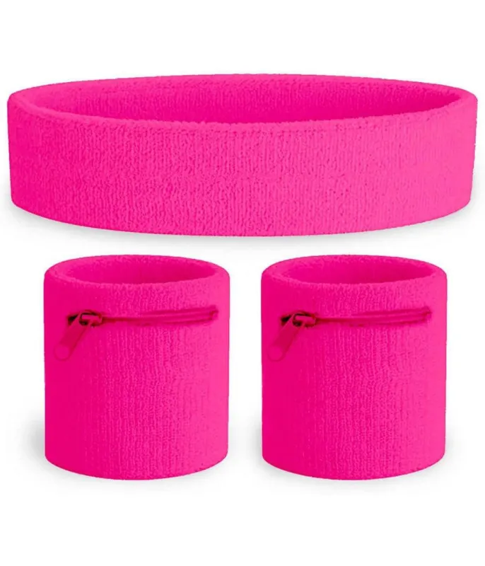 Neon Pink Zippered Sweatband Set sold by Tipsy Elves