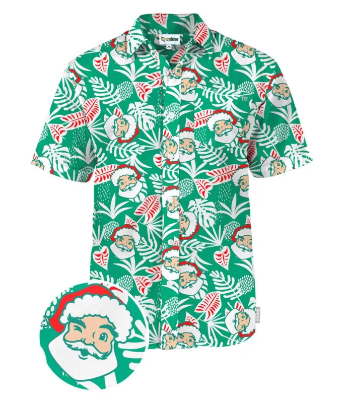 Men's Santa Palms Button Down Shirt sold by Tipsy Elves