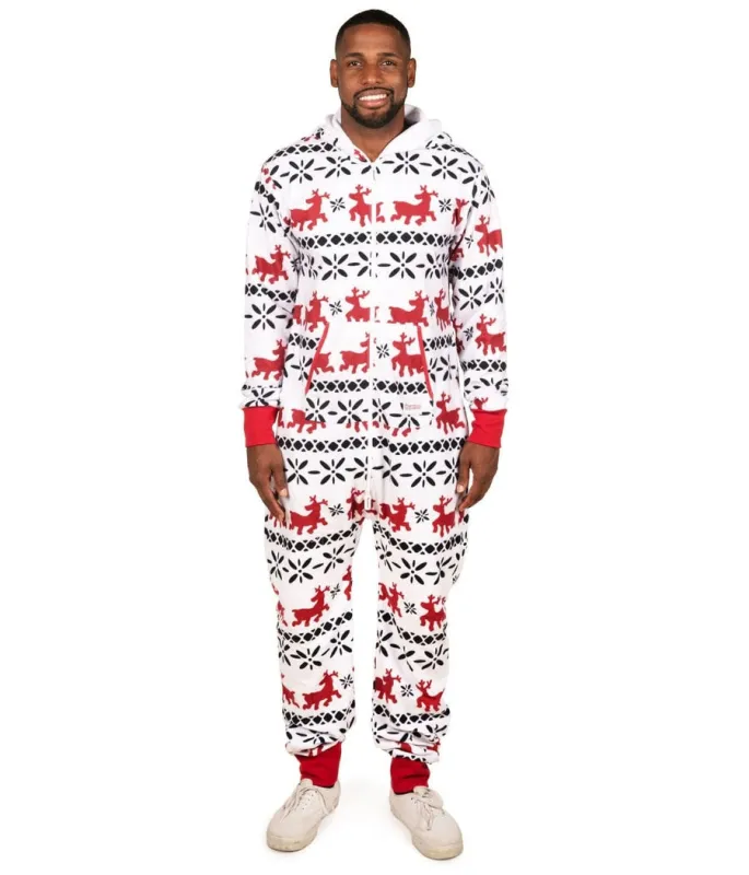 Men's Red and White Reindeer Jumpsuit sold by Tipsy Elves