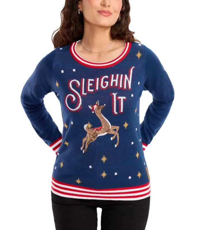 Women's Sleighin' It Ugly Christmas Sweater sold by Tipsy Elves