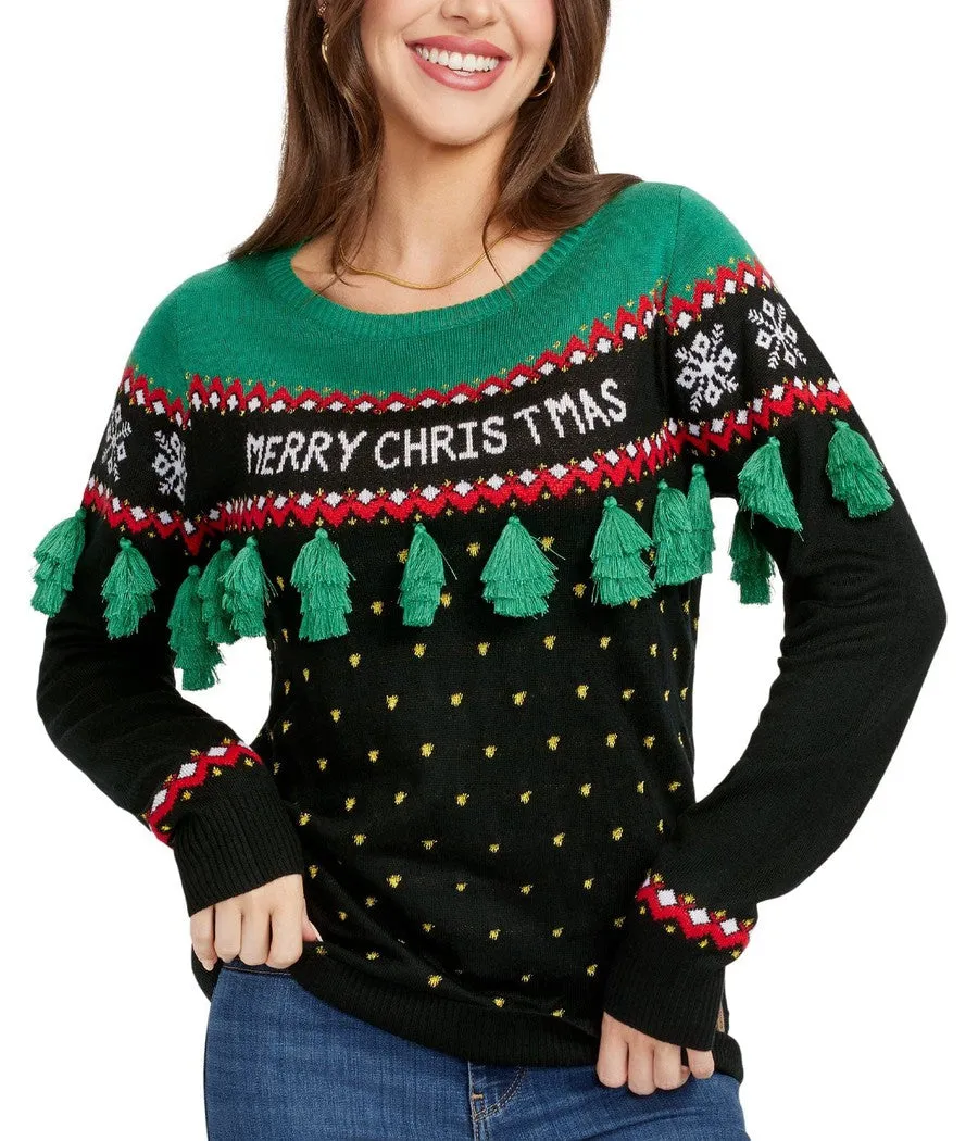 Women's Christmas Tree Tassel Ugly Christmas Sweater sold by Tipsy Elves