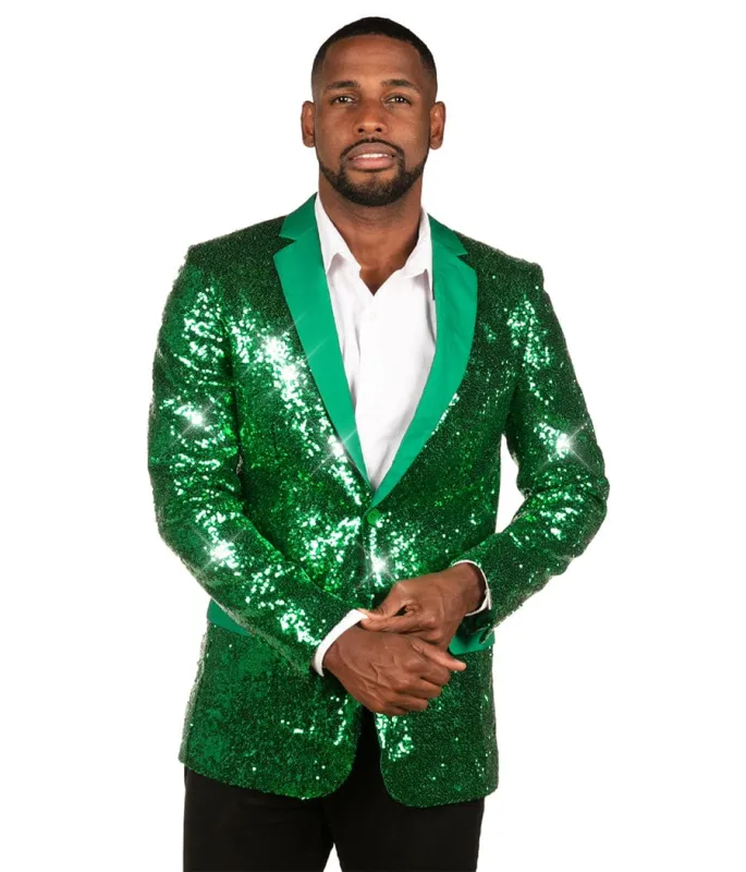 Men's Green Sequin All Over Blazer sold by Tipsy Elves