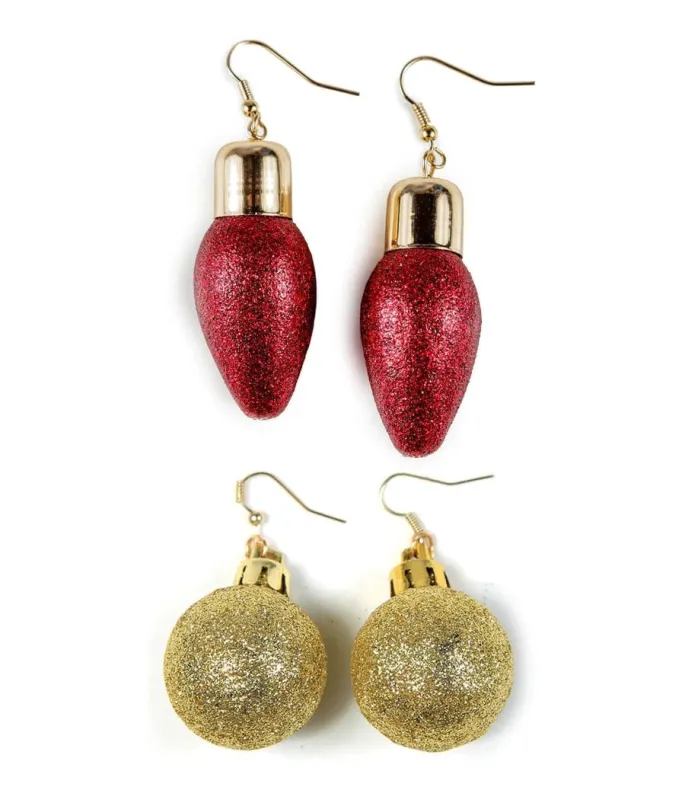Red Christmas Lights Earrings + Glitter Ornament Earrings sold by Tipsy Elves