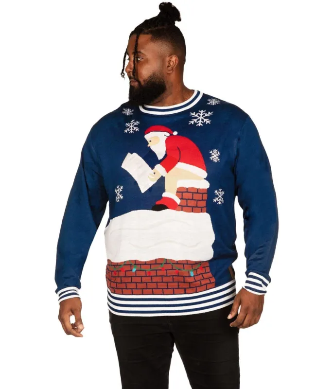 Men's Santa's Log on the Fire Big and Tall Ugly Christmas Sweater sold by Tipsy Elves