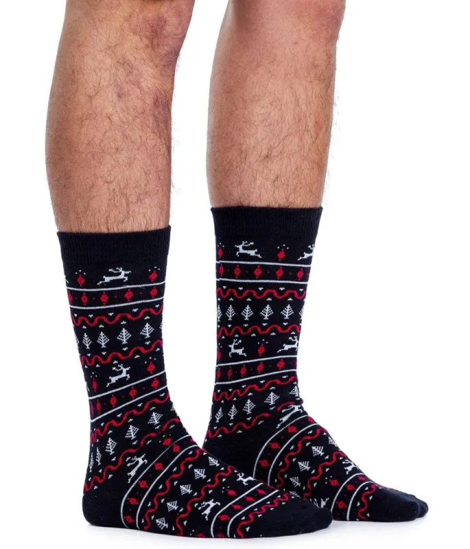 Men's Red and Black Fair Isle Socks (Fits Sizes 8-11M) made by Tipsy Elves