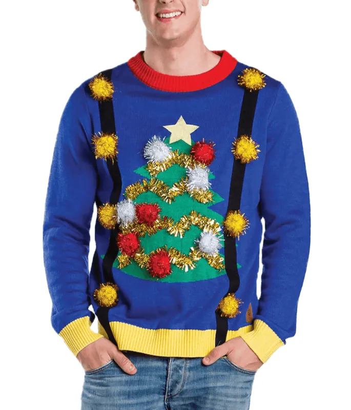 Men's Ugly Christmas Tree Sweater with Suspenders sold by Tipsy Elves