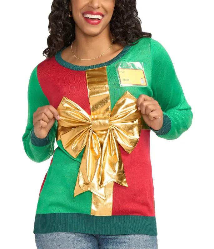 Women's Christmas Present Ugly Christmas Sweater made by Tipsy Elves