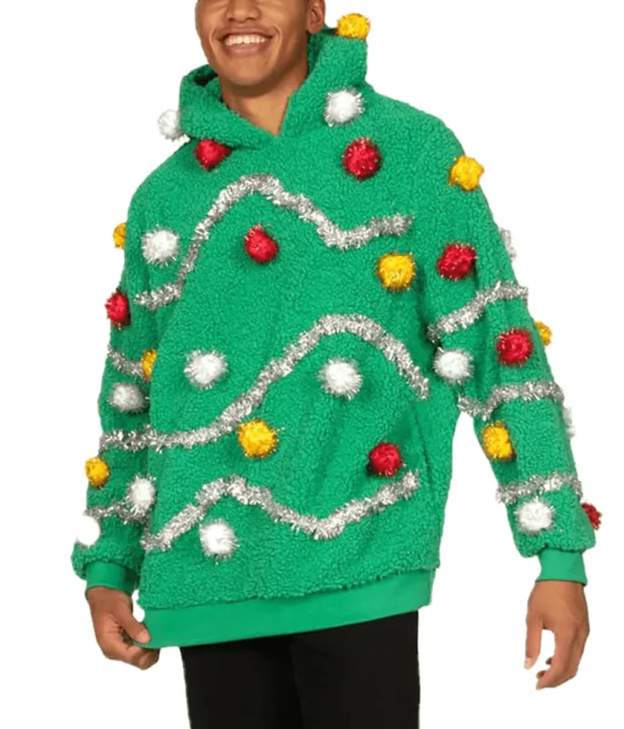 Men's Oh Christmas Tree Hooded Ugly Christmas Sweater sold by Tipsy Elves