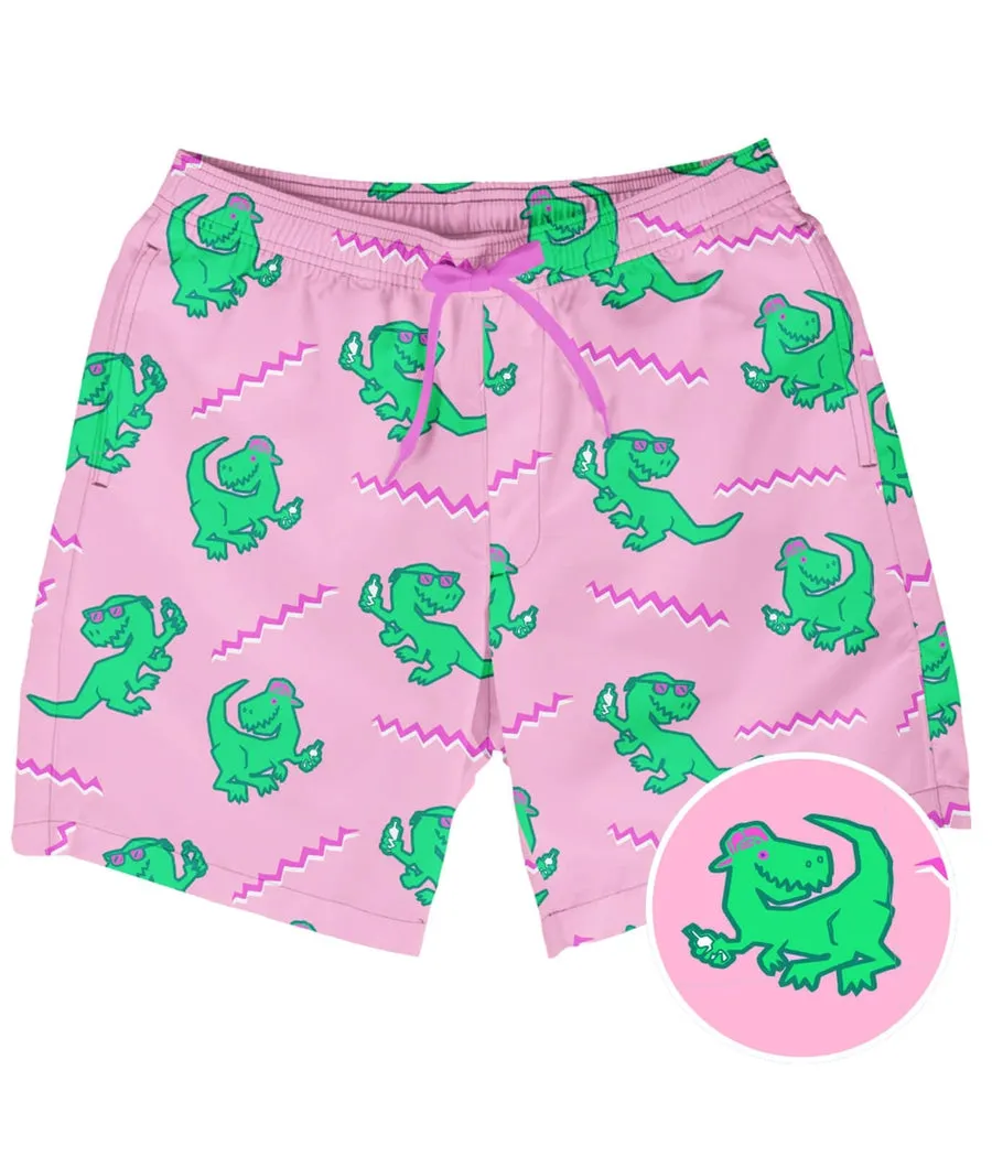 Dino Disco Swim Trunks - 7.5" Inseam sold by Tipsy Elves