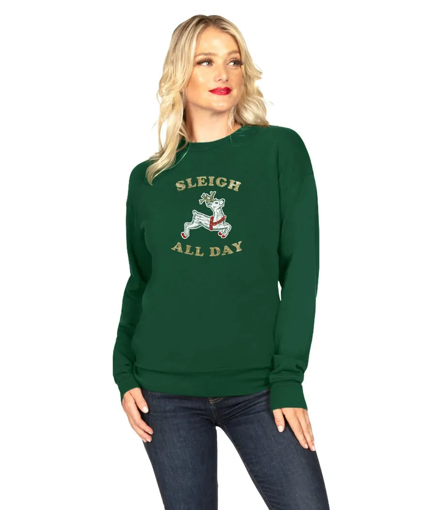 Women's Sleigh All Day Crewneck Sweatshirt sold by Tipsy Elves