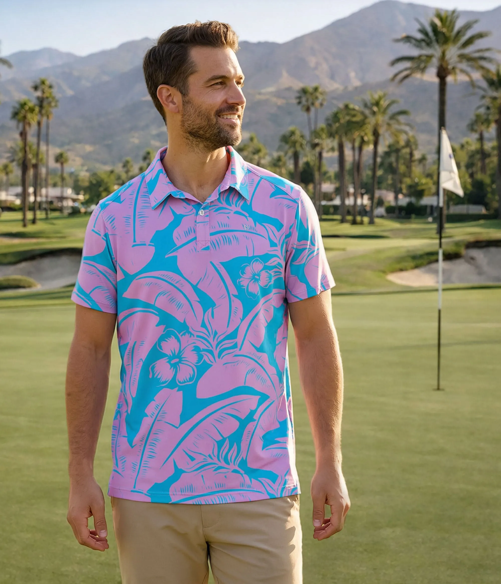 Men's Tropical Tee Time Golf Polo sold by Tipsy Elves