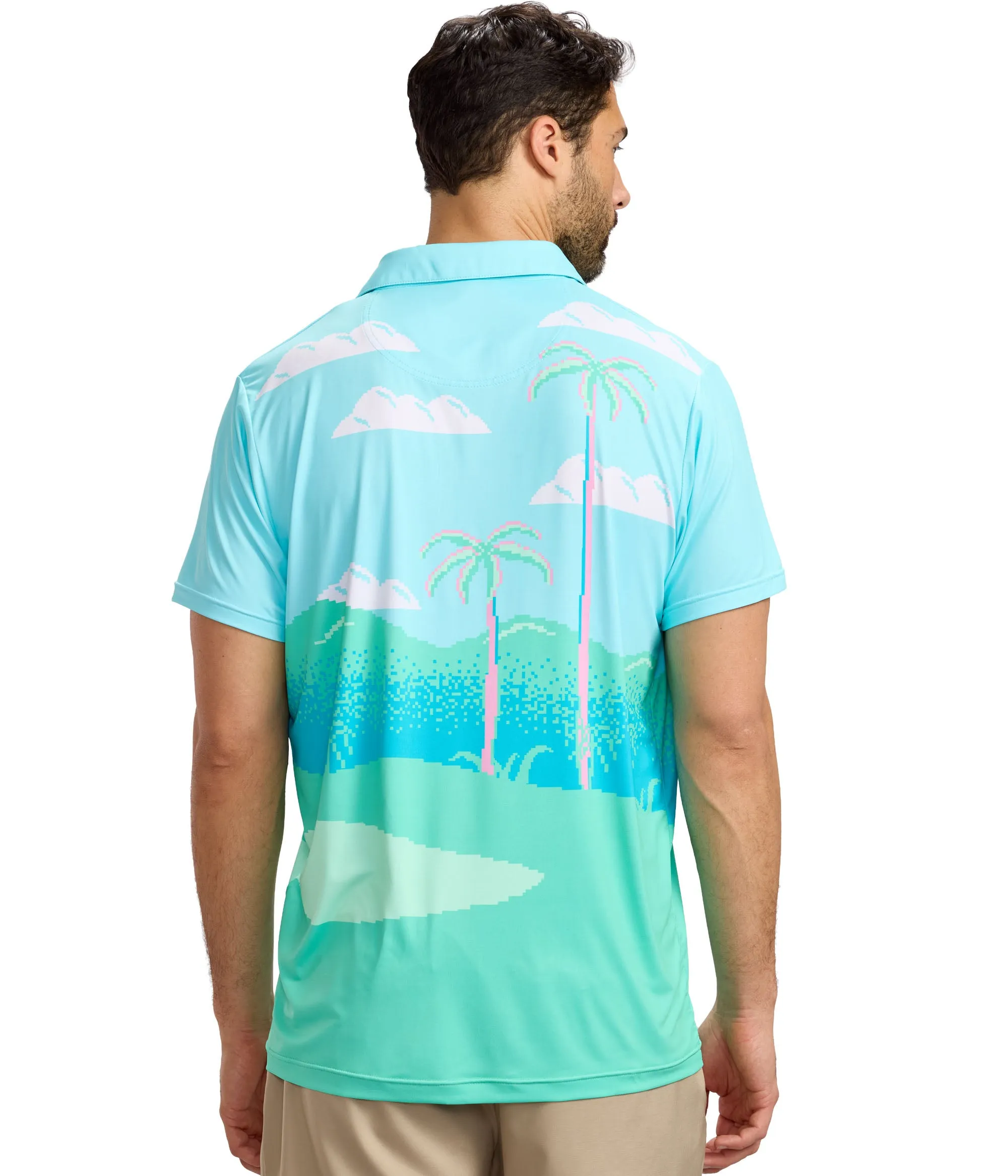 Men's 8-Bit Paradise Golf Polo sold by Tipsy Elves product image thumbnail 3