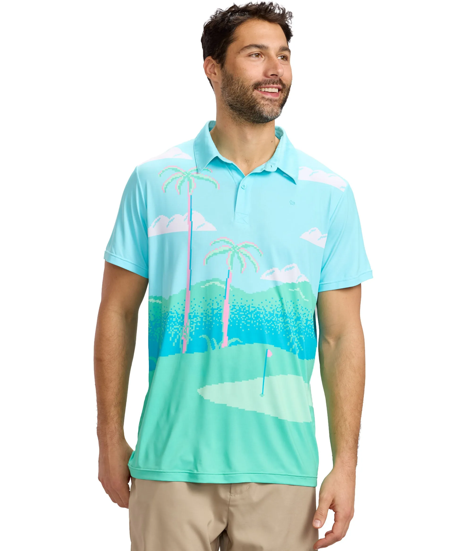 Men's 8-Bit Paradise Golf Polo sold by Tipsy Elves product image thumbnail 2