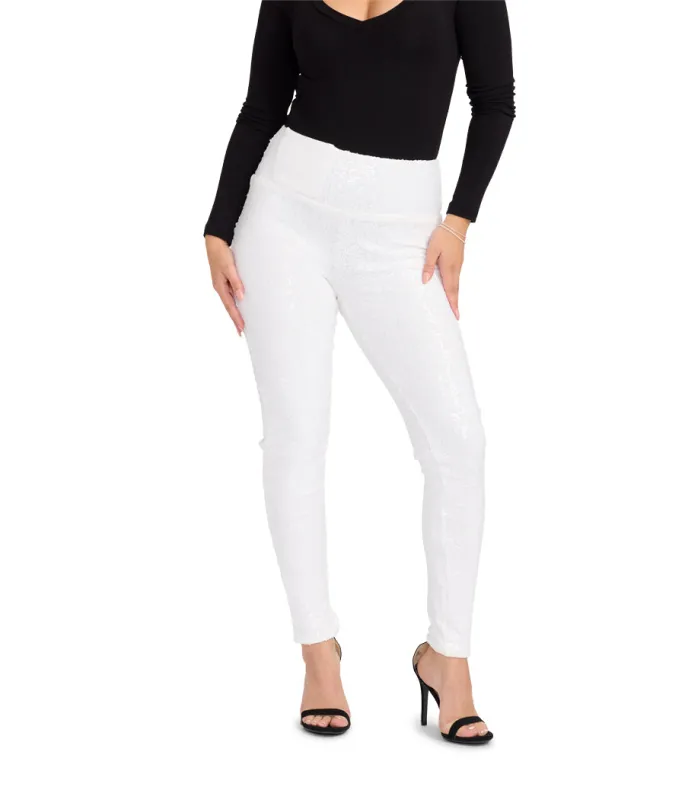 White Sequin High Waisted Leggings made by Tipsy Elves