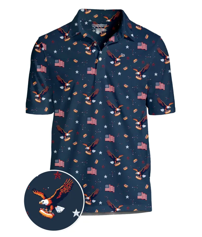 Men's 8-Bit Eagle Performance Polo made by Tipsy Elves