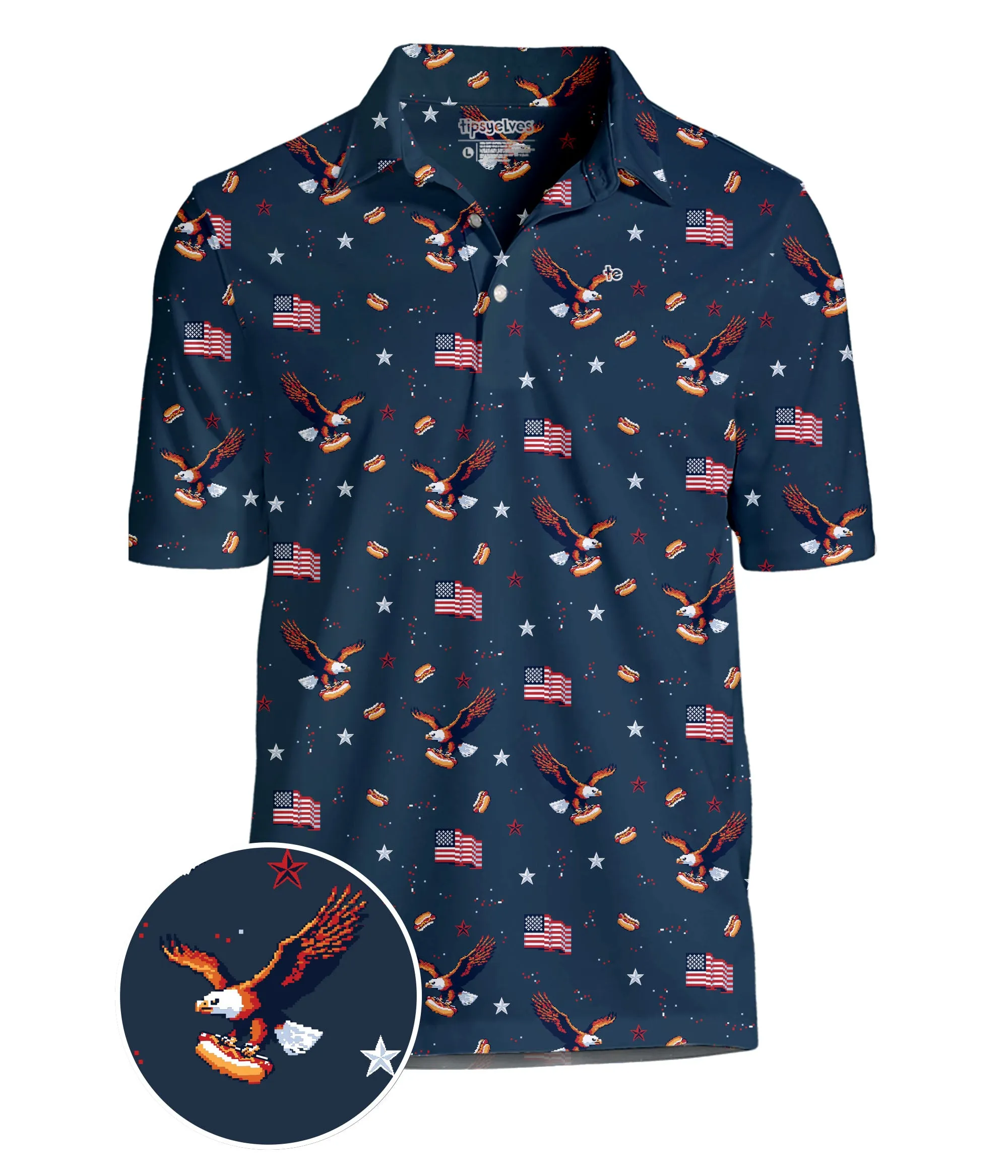 Men's 8-Bit Eagle Performance Polo sold by Tipsy Elves