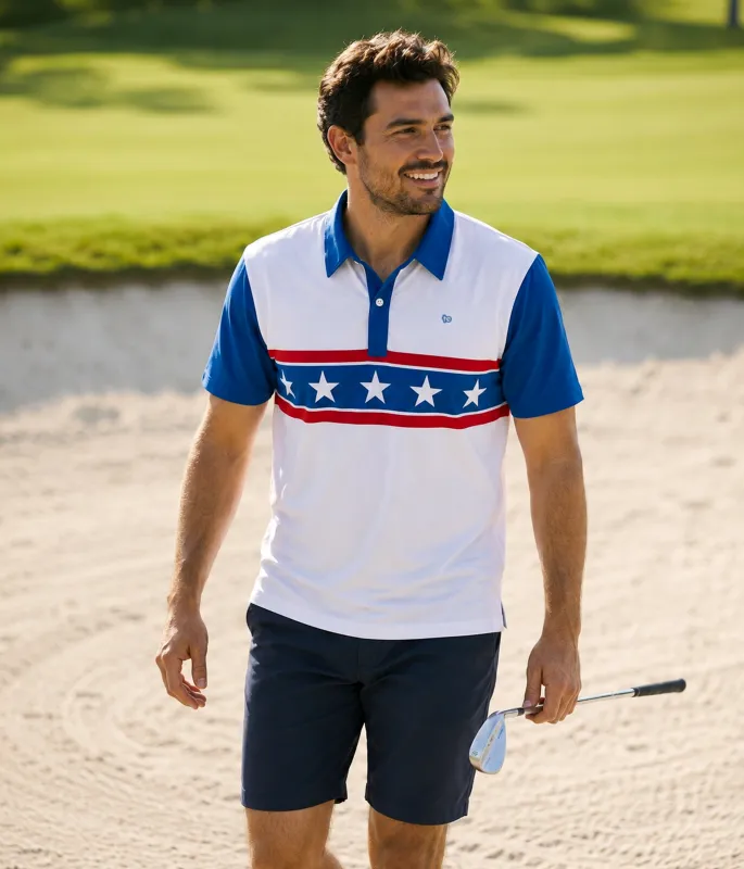 Men's American Daredevil Golf Polo made by Tipsy Elves