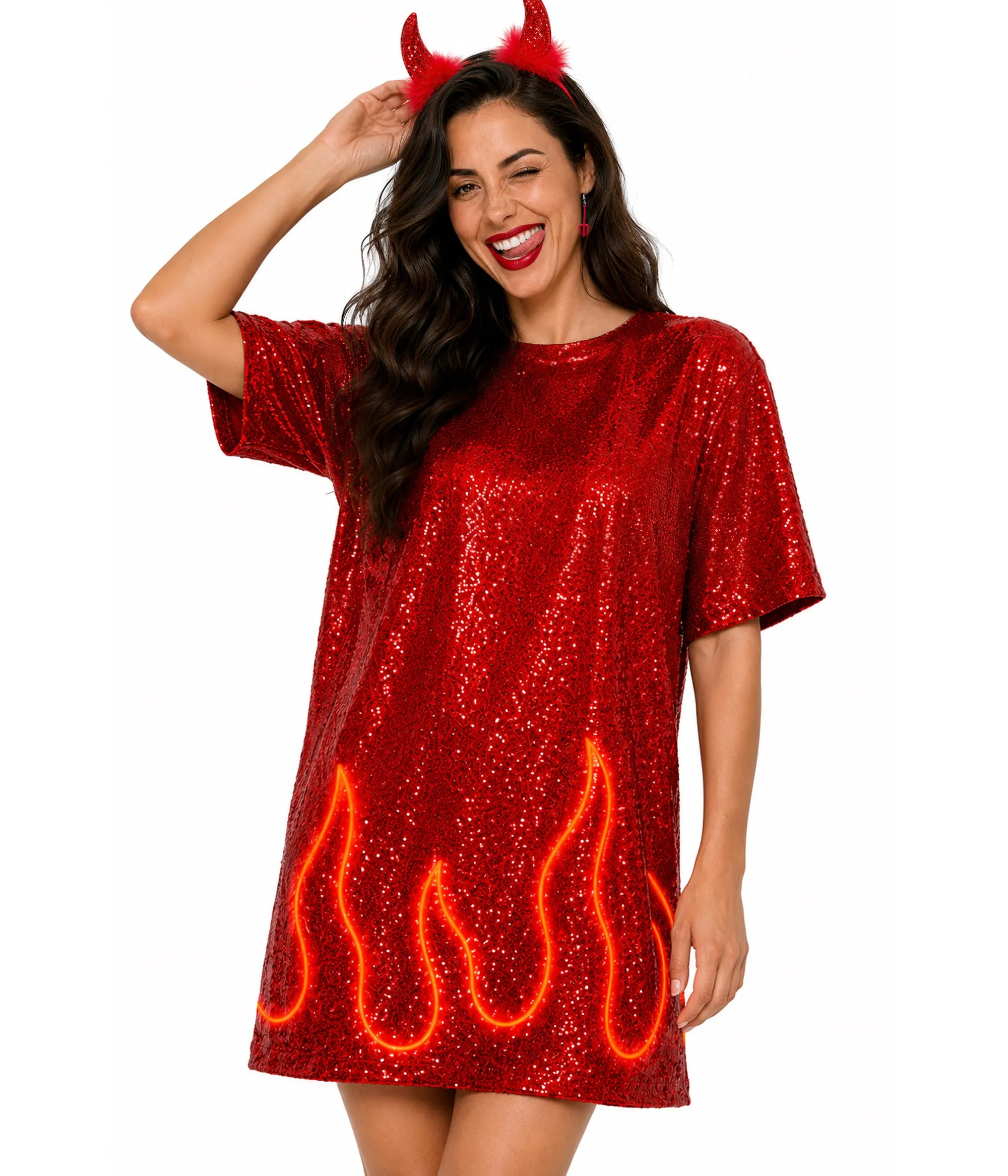 Women's Sequin Light Up Devil Costume Dress sold by Tipsy Elves product image thumbnail 3