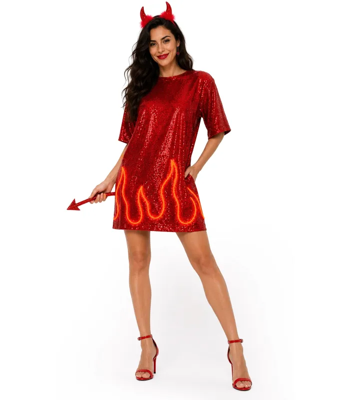 Women's Sequin Light Up Devil Costume Dress made by Tipsy Elves