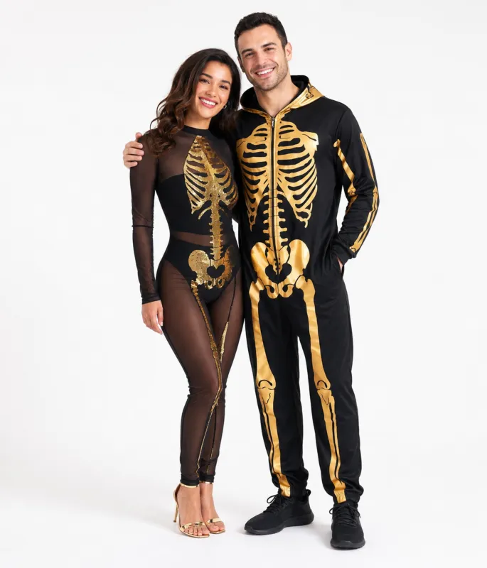 Gold Skeleton Couples Costumes made by Tipsy Elves