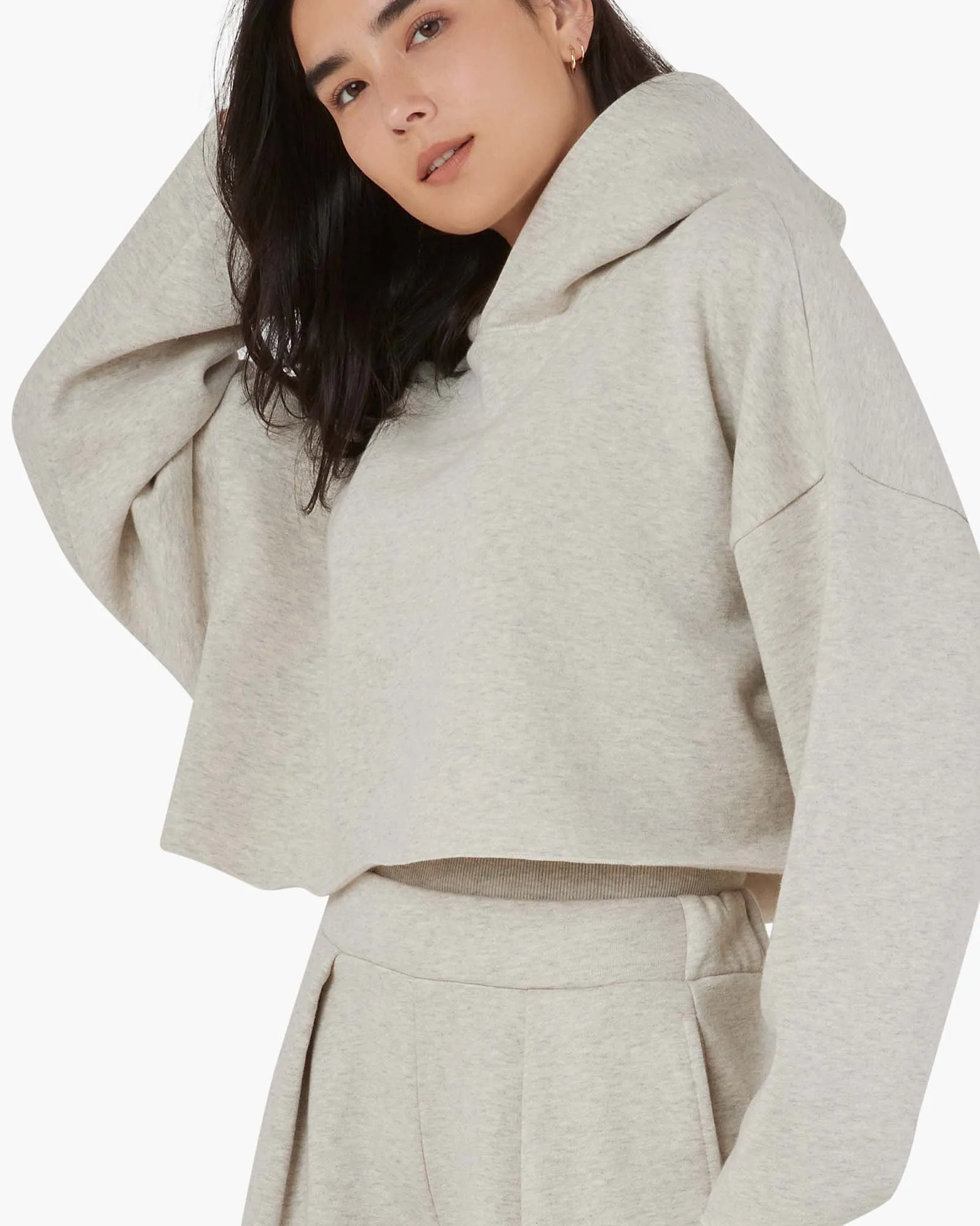 Core Fleece Cropped Hoodie - Eggshell Mix sold by TKEES product image thumbnail 3