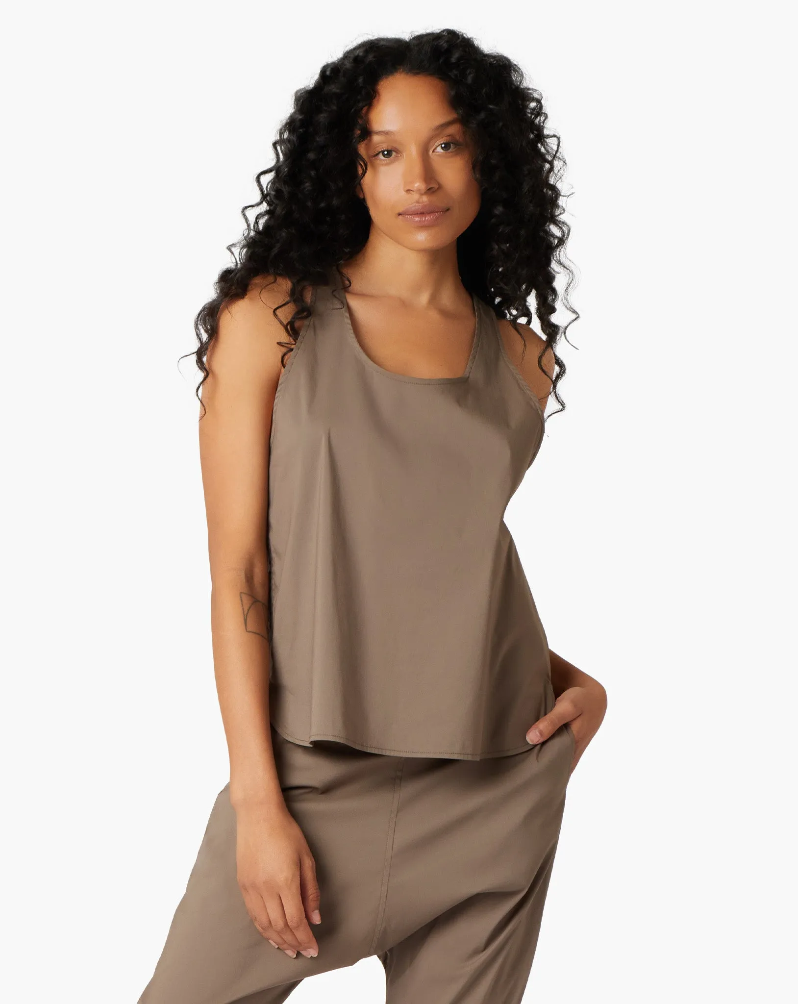 Poplin Tank - Khaki sold by TKEES