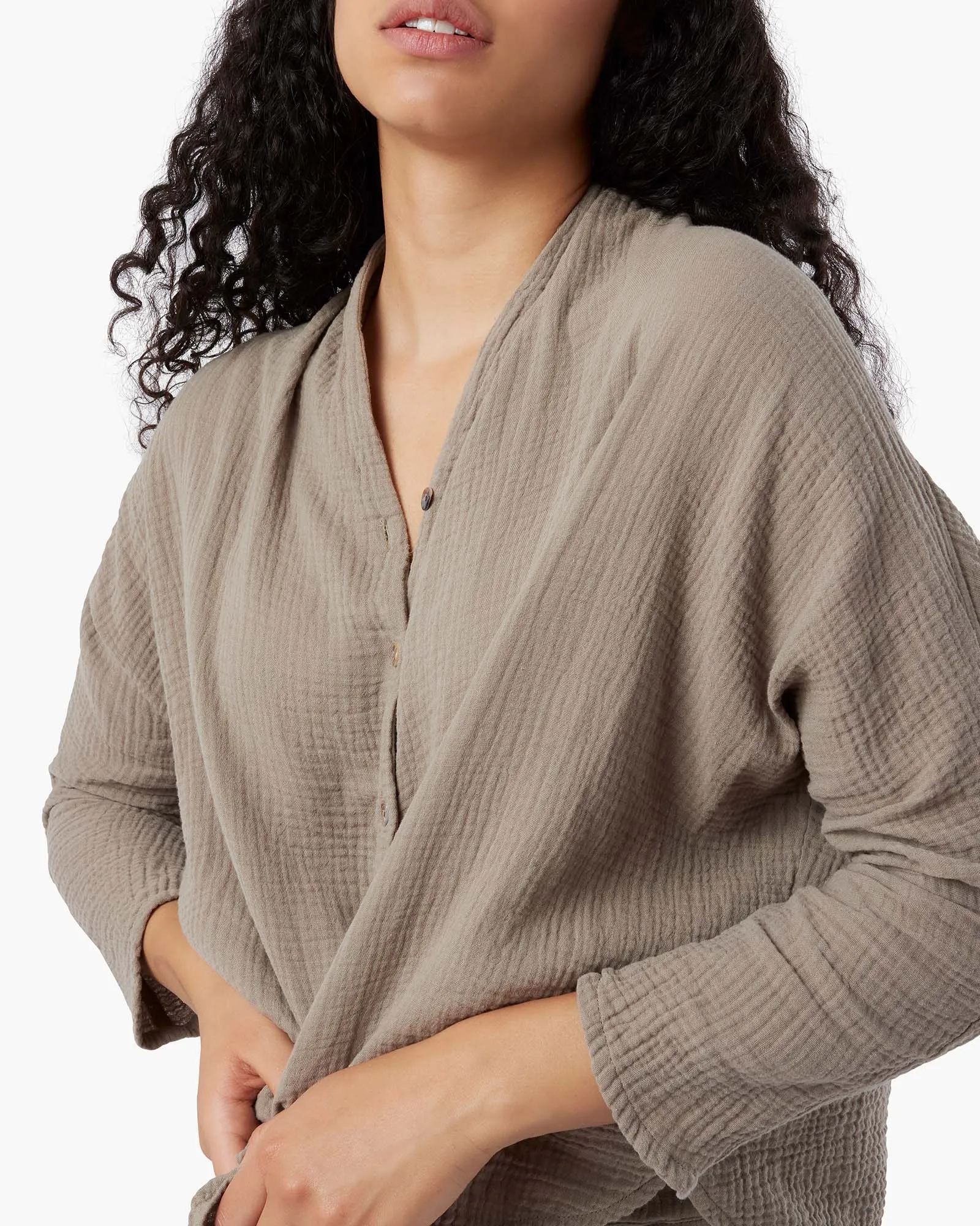Gauze Button Up Blouse - Putty sold by TKEES product image thumbnail 5
