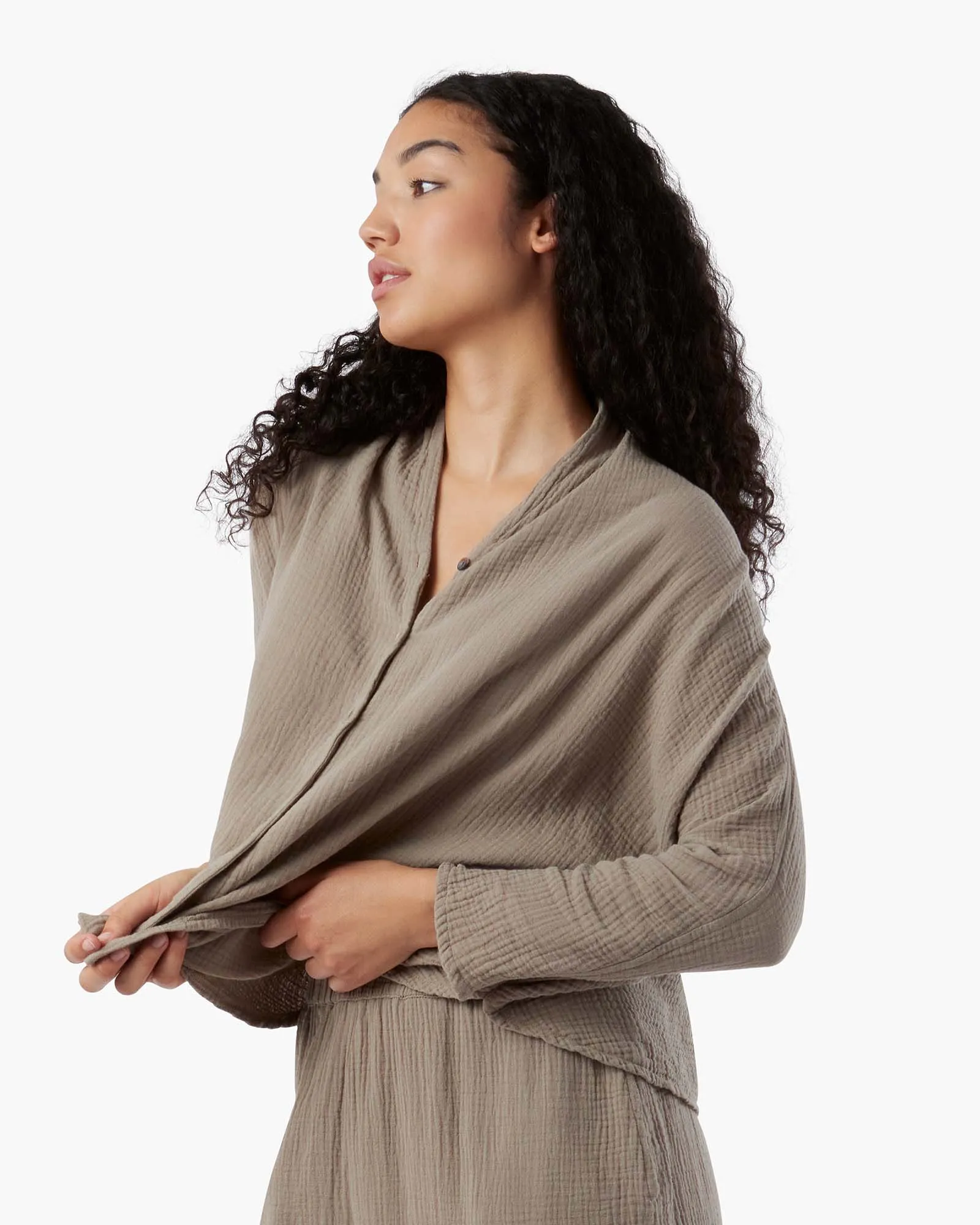 Gauze Button Up Blouse - Putty sold by TKEES product image thumbnail 3