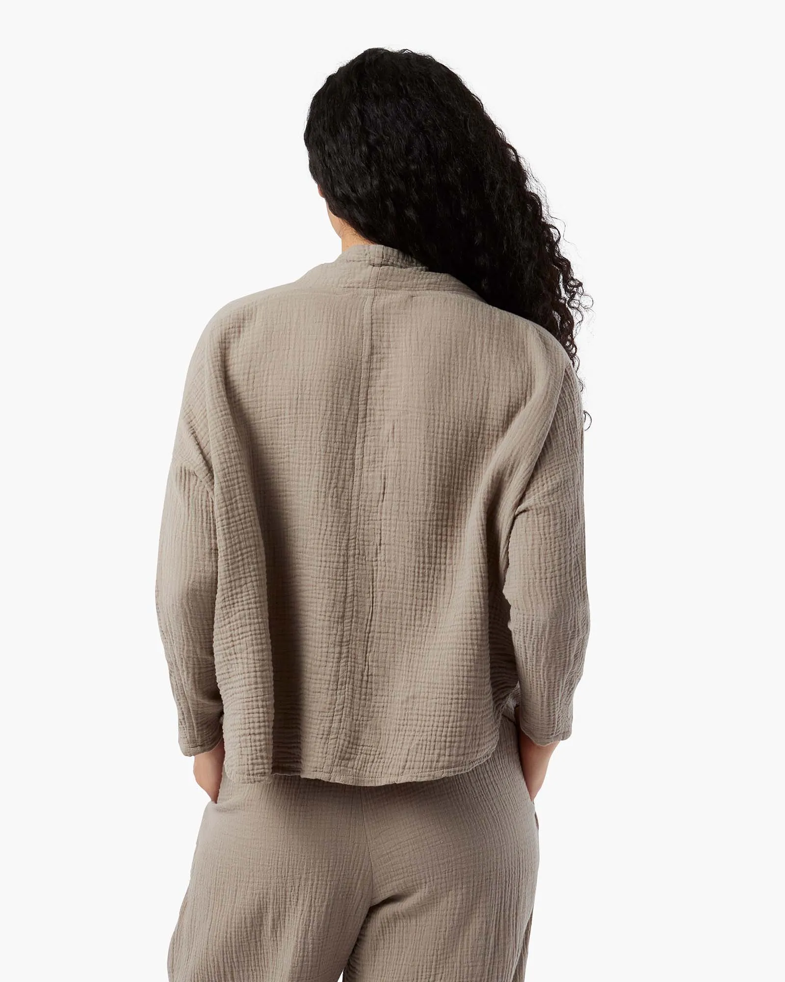 Gauze Button Up Blouse - Putty sold by TKEES product image thumbnail 4