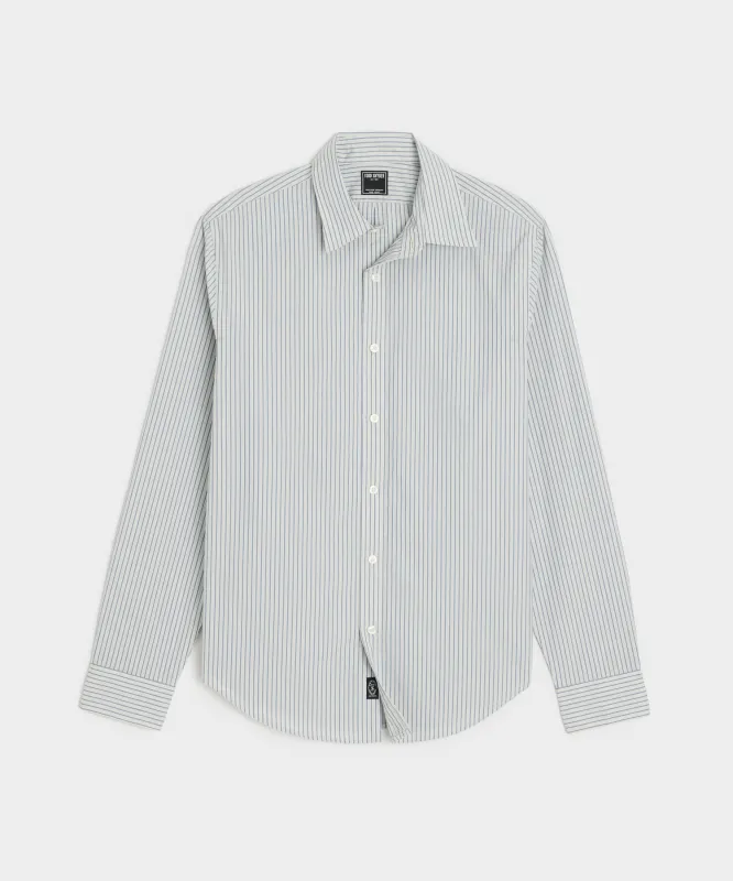 Slim Fit Poplin Sport Shirt in Blue Triple Stripe sold by Todd Snyder