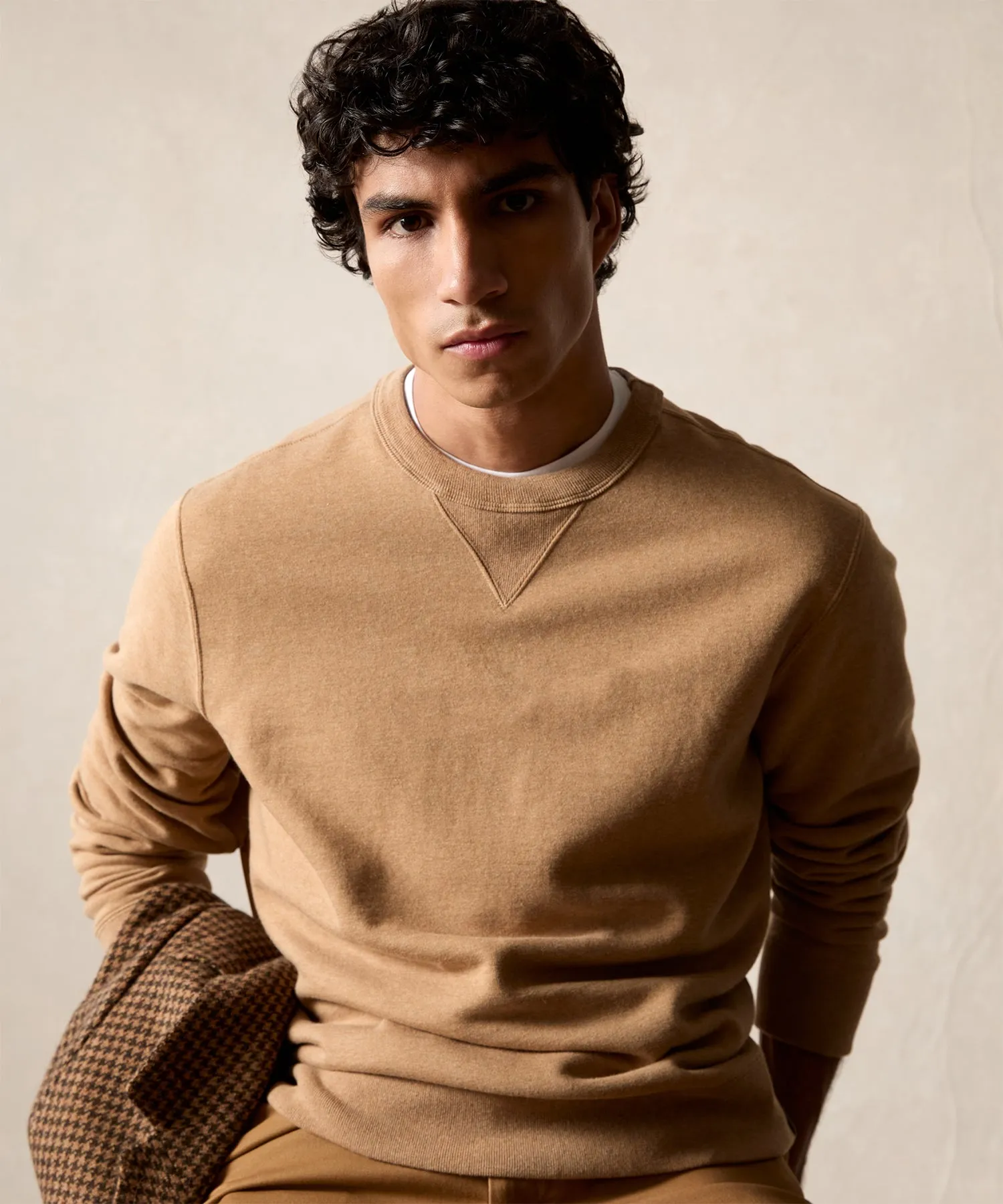 Cotton-Camelhair Fleece Sweatshirt in Camel sold by Todd Snyder product image thumbnail 4