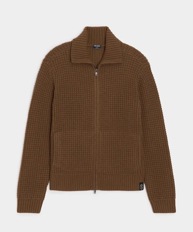 Cashmere Waffle Full-Zip Sweater Jacket sold by Todd Snyder