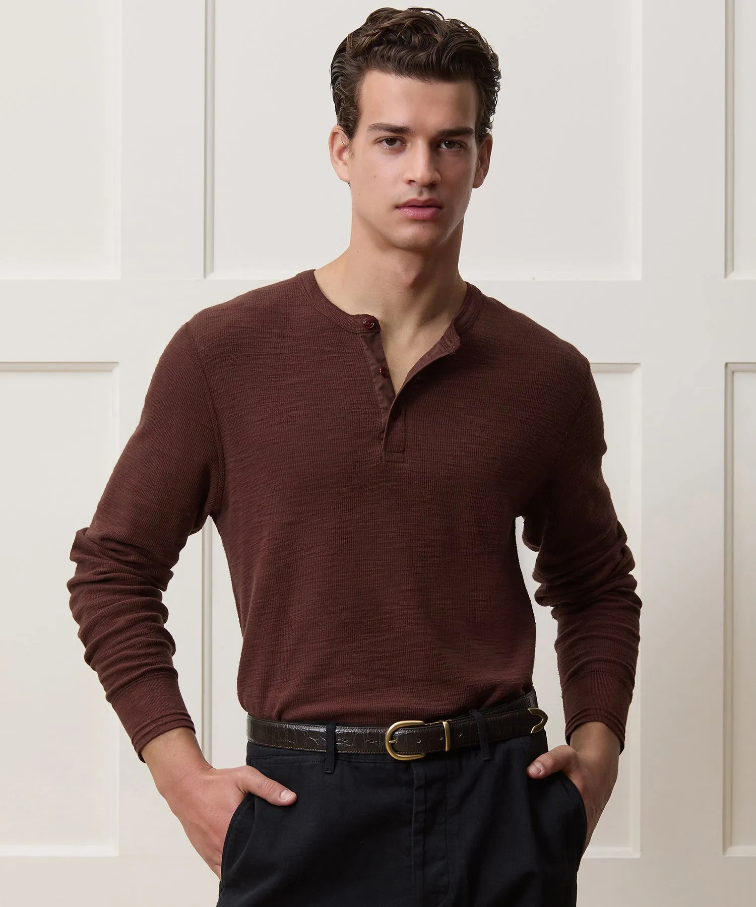 Lightweight Mini Waffle Henley sold by Todd Snyder product image thumbnail 2