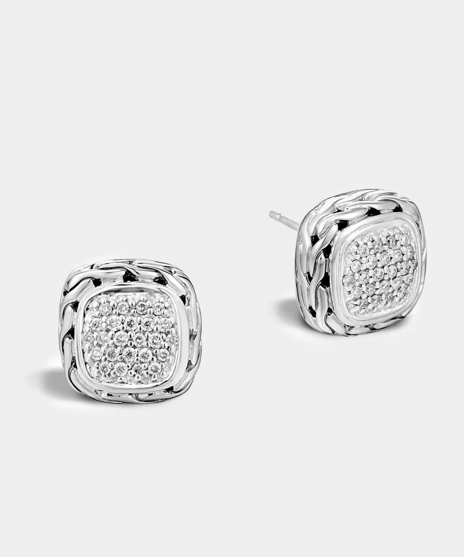 John Hardy Sterling Silver Carved Chain Stud Earring with Diamonds sold by Todd Snyder