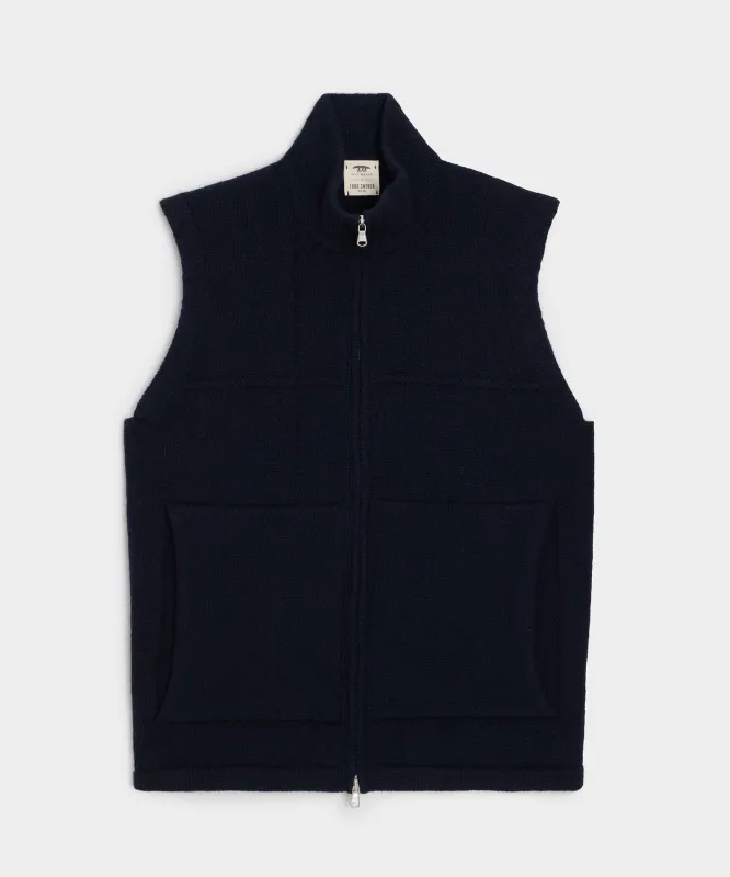 Inis Meáin Donegal Full Zip Vest in Navy sold by Todd Snyder