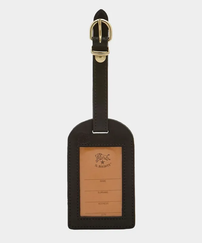 Il Bisonte Leather Luggage Tag in Black sold by Todd Snyder