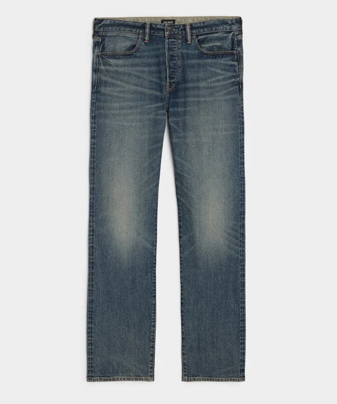Straight Japanese Selvedge Stretch Jean in Worn Wash sold by Todd Snyder
