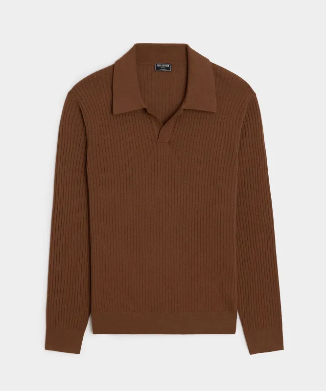 Silk-Cashmere Ribbed Montauk Sweater Polo sold by Todd Snyder