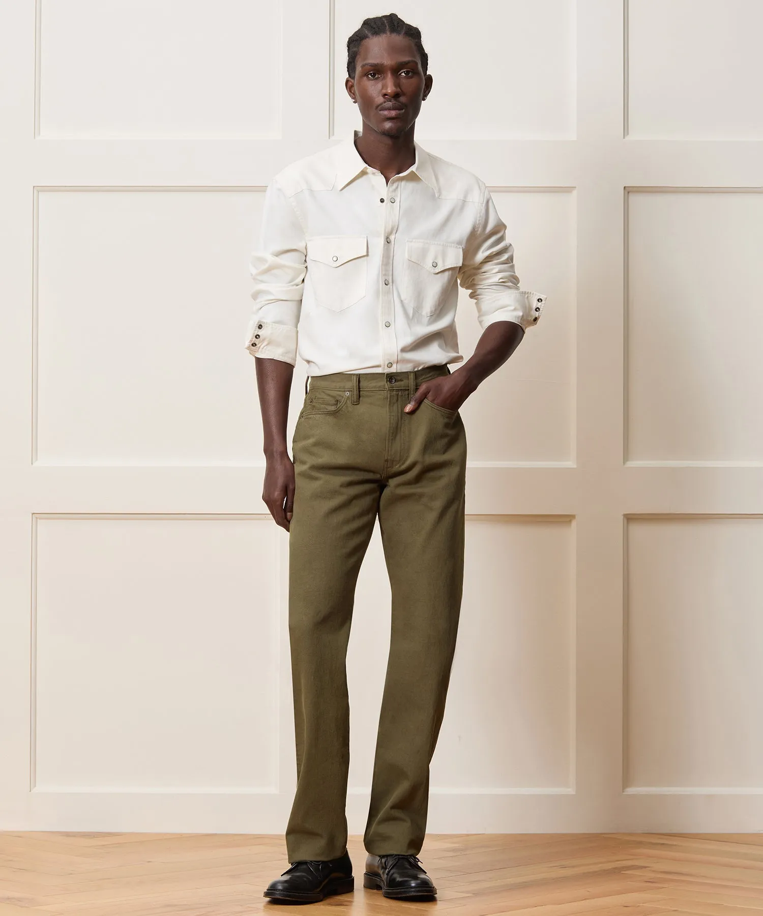 Straight Garment-Dyed Jean in Olive sold by Todd Snyder product image thumbnail 3
